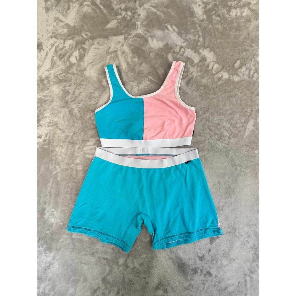 Colorblock Crop‎ Top & Boxer Shorts Set Women's Athletic Lounge Wear Matching